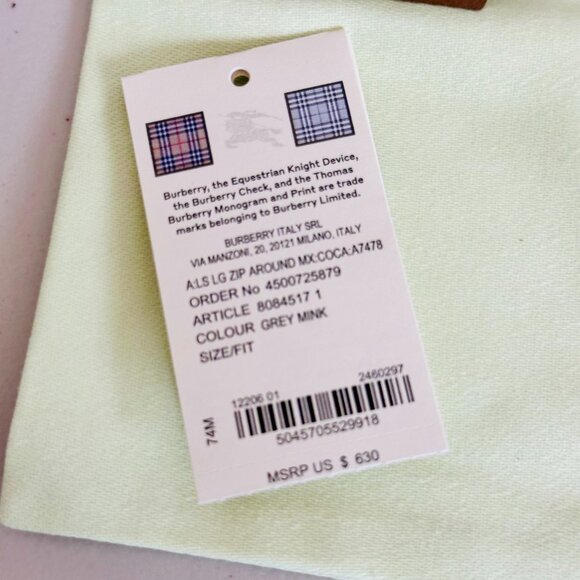 BURBERRY GREY MINK LEATHER NOVA CHECK CANVAS ZIP-AROUND CONTINENTAL WALLET - Picture 10 of 10